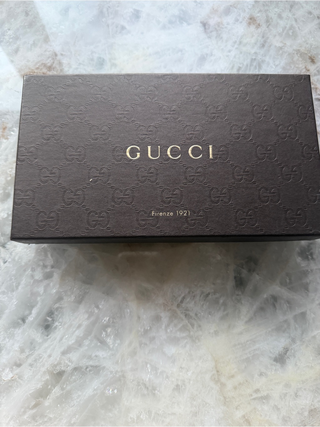 Gucci Brown Embossed Logo Watch Box With Gold Lettering